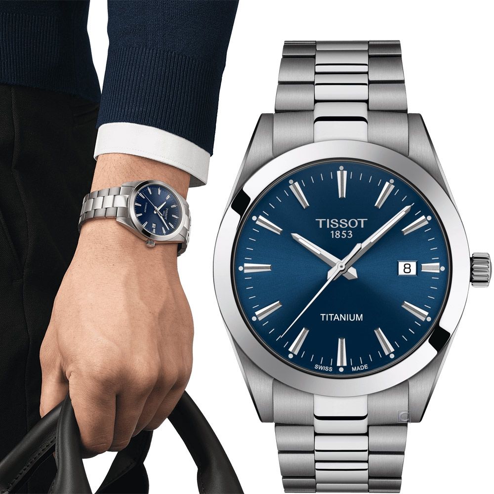 TISSOT 天梭錶 Gentleman 鈦金屬 紳士時尚男錶 手錶-T1274104404100藍40mm