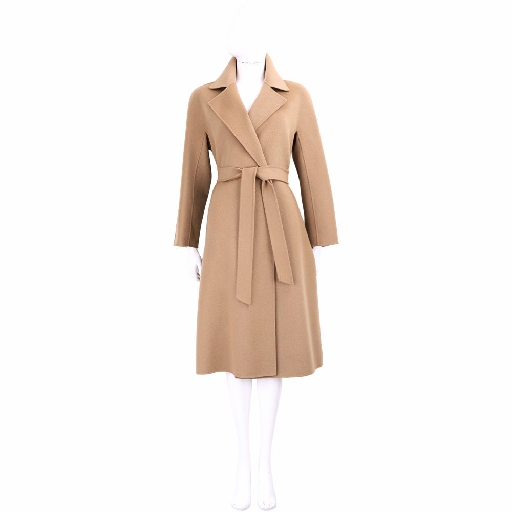Max Mara-Studio CLES 羊絨毛絲線長袍式綁帶大衣 外套-多色可選 (卡其)