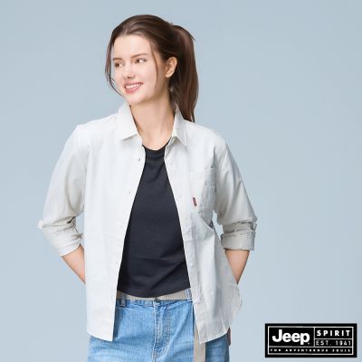 JEEP 女裝 不對稱雙口袋長袖襯衫-杏色