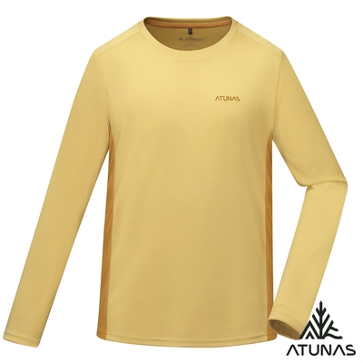 【ATUNAS 歐都納】男款長袖排汗抗菌T恤A6TS2519M陽光黃/棕黃/透氣/乾爽/抗UV/經典百搭/台灣製