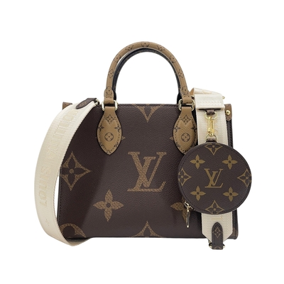 LOUIS VUITTON路易威登 Louis Vuitton OnTheGo PM 帆布手提斜背包(M46373-咖)