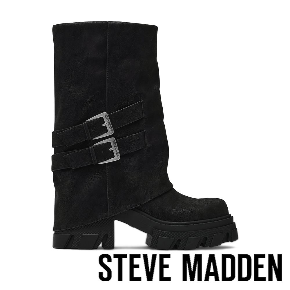 STEVE MADDEN-復古雙扣帶厚底中筒靴 BARRAGE-黑色