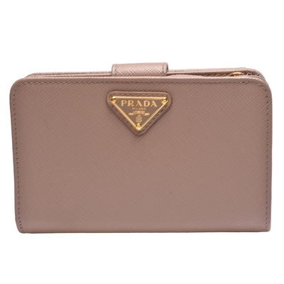 PRADA 普拉達 SAFFIANO TRIANG系列金色三角LOGO防刮牛皮暗釦拉鍊中夾(裸色)