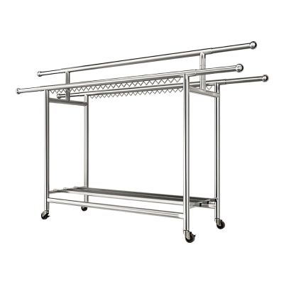 STYLE 格調 2米三桿加高不鏽鋼伸縮曬衣架(波形防風勾/附層架/附輪)//伸縮衣架/晾衣架/曬鞋架