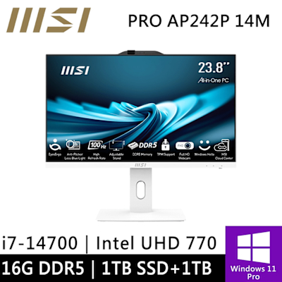 MSI微星 微星 PRO AP242P 14M-626TW-SP1 24型 白(i7-14700/16G/1TB+1TB/W11P)特仕版