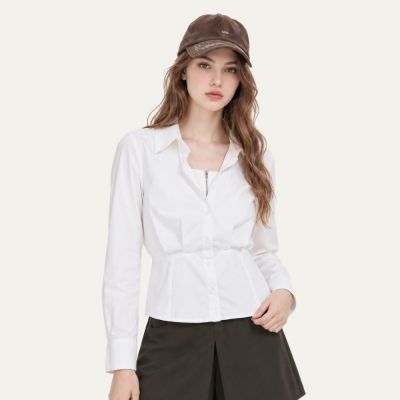 ILEY伊蕾 假兩件排扣修身襯衫(白；M-XL)
