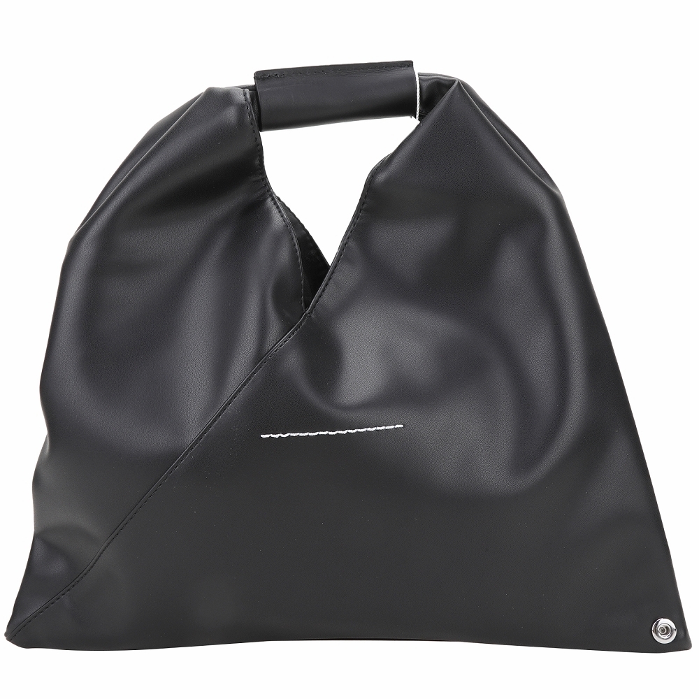 【极美品】 MM6 日本款托特包 黑色 MM6 MAISON MARGIELA Japanese 中款粒面牛皮三角托特包(黑色) | 歐系
