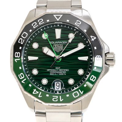 TAG HEUER 豪雅 AQUARACER 300米GMT鏈帶表款(WBP5115.BA0013)x綠x42mm