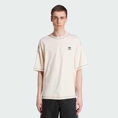 ADIDAS 愛迪達 阿迪達斯 ORIGINALS 三葉草 男,女 短袖T恤-米色系-ESSENTIALS TEE-JW0970