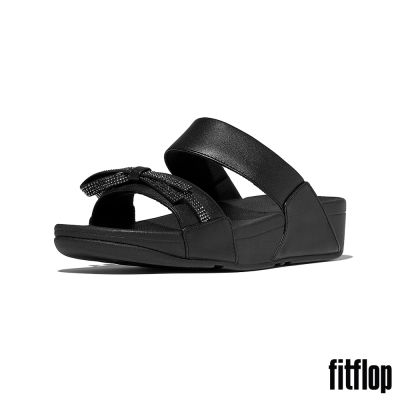 【FitFlop】LULU 水鑽蝴蝶結皮革涼鞋-女(黑色)