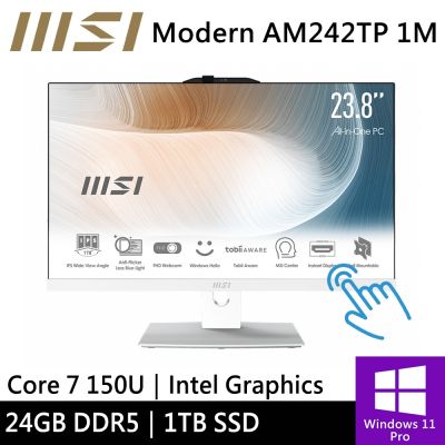 MSI微星 微星 Modern AM242TP 1M-1061TW-SP1 24型 白(Core 7 150U/24G/1TB SSD/W11P/十點觸控)特仕版