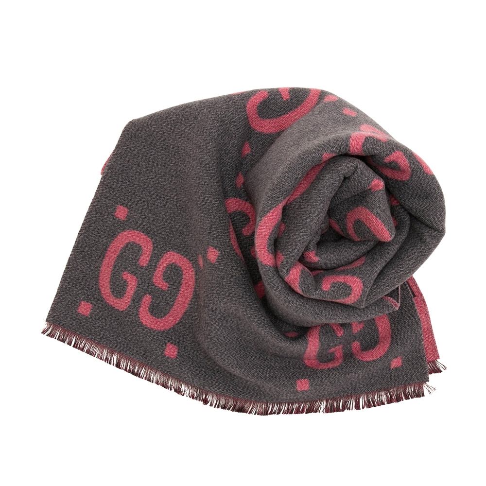 GUCCI 大GG厚地雙面羊毛圍巾37*190(灰/粉) | 圍巾/絲巾帕巾| Yahoo購物中心