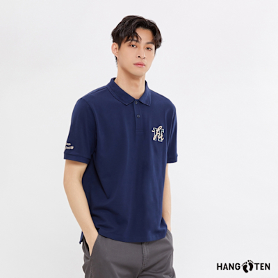 Hang Ten-男裝-HT經典刺繡短袖POLO衫-中藍