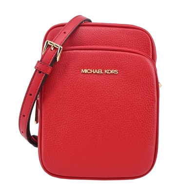 MICHAEL KORS JET SET荔枝紋前口袋直式斜背包-中/紅