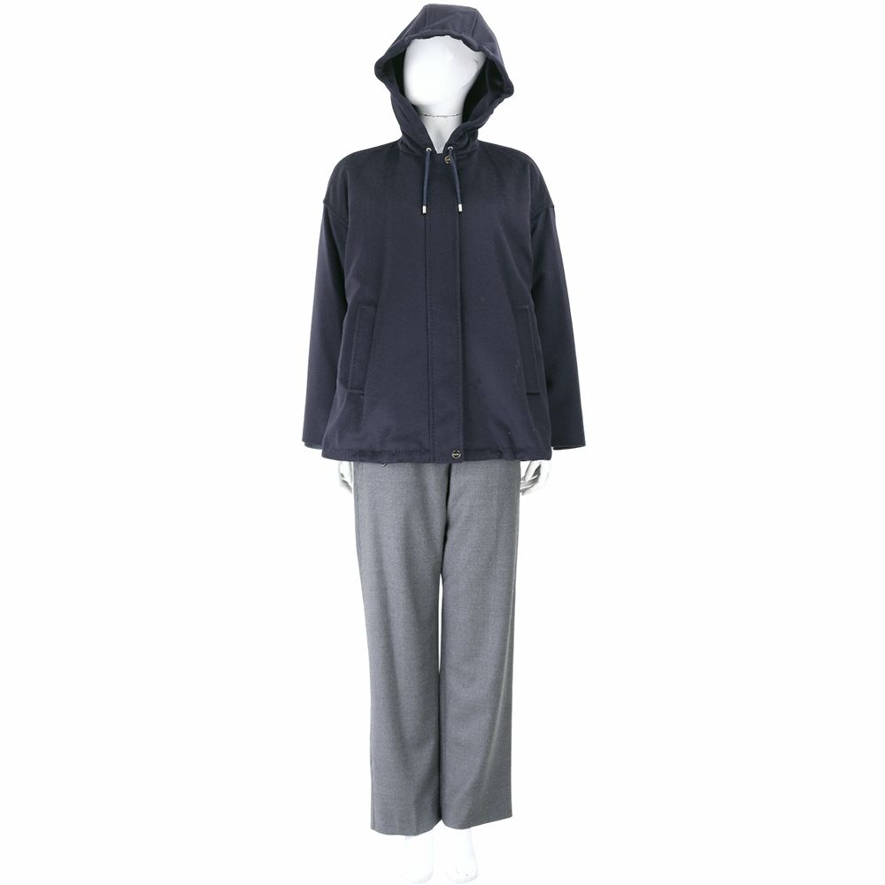 MAX MARA-STUDIO DERRIS 羊毛x駱駝絨 深藍色2件式拉鍊連帽外套