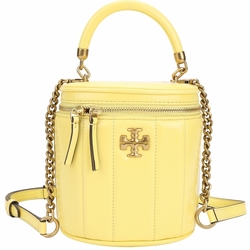 TORY BURCH Kira 直紋絎縫漆皮手提/斜背化妝箱包(檸檬