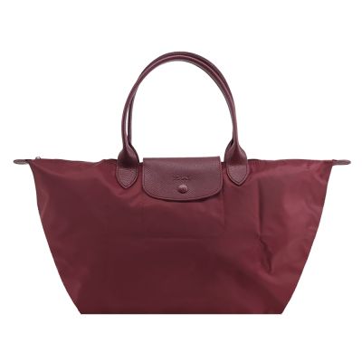 LONGCHAMP LE PLIAGE ONE系列再生尼龍寬版單色摺疊肩背/手提水餃包(大/酒紅)