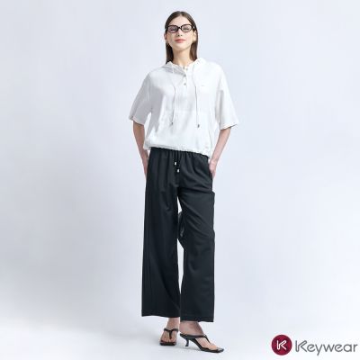 KeyWear奇威名品 莫代爾舒適抽繩寬版長褲(共2色)-黑色