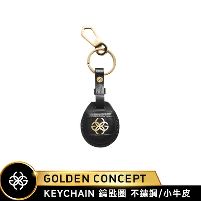 Golden Concept Apple Airtag 小牛皮保護套鑰匙圈 黑/金 AC-KC-CE-BK-G