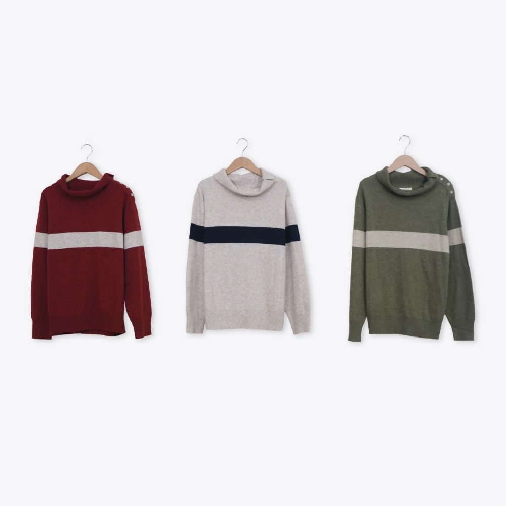 【MOSS CLUB】個性翻領釦飾休閒針織上衣 白 紅 綠(魅力商品)