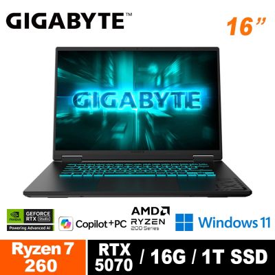 GIGABYTE技嘉 技嘉 GIGABYTE GAMING A16 3WHK3TW894SH 16吋筆電(AMD Ryzen 7 260/RTX5070 8G/165Hz/16G/1TB SSD/)
