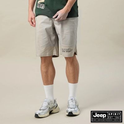 JEEP 男裝 品牌印花棉質休閒短褲-卡其色