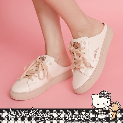 Ann’S X Sanrio三麗鷗 HELLO KITTY聯名 不對稱精緻刺繡平底穆勒鞋3cm-米