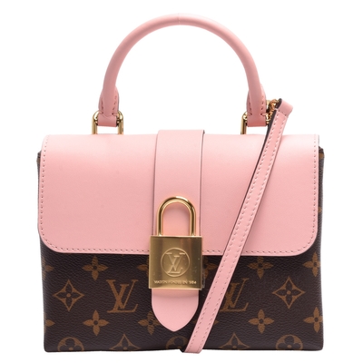 LV Louis Vuitton路易威登 M44080經典LOCKY BB Monogram帆布牛皮飾邊磁釦手提/斜背包(玫瑰粉紅)