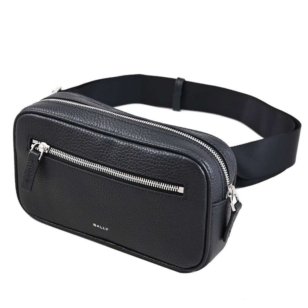 BALLY YORK POUCH 經典燙印LOGO荔枝牛皮腰包/胸口包(黑)