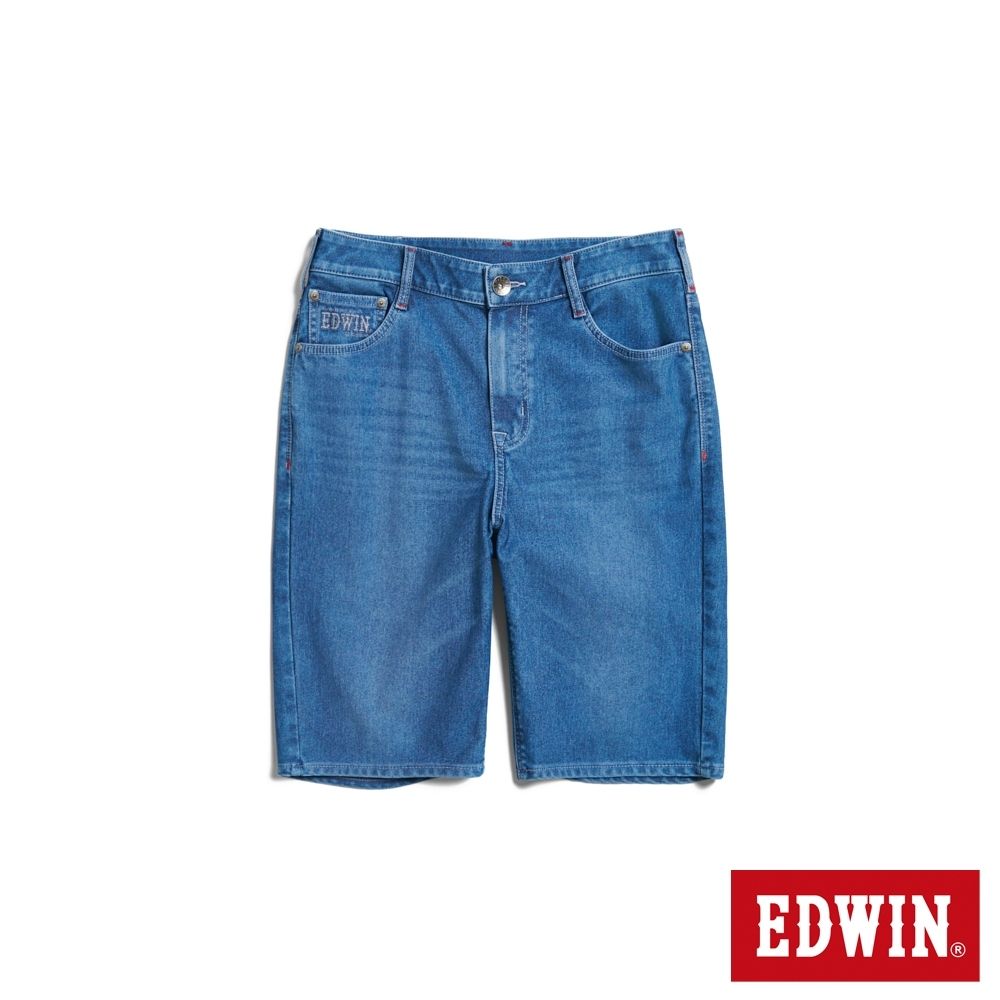 EDWIN 男裝 EDGE 基本丹寧迦績短褲-石洗藍