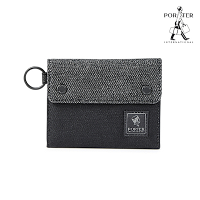 PORTER INTERNATIONAL - 牛仔拼接PATCH WORK三折零錢短夾 - 黑