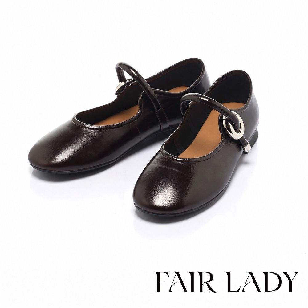 FAIR LADY 小時光 復古學院圓頭瑪莉珍鞋 咖啡 (5P3251)