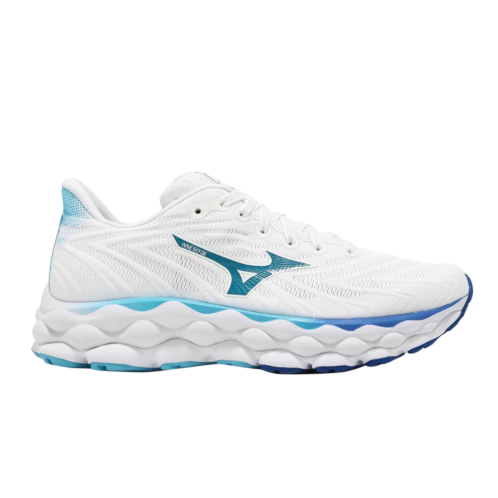 Mizuno 慢跑鞋Wave Sky 8 女鞋超寬楦白藍緩衝厚底運動鞋美津濃J1GD2412