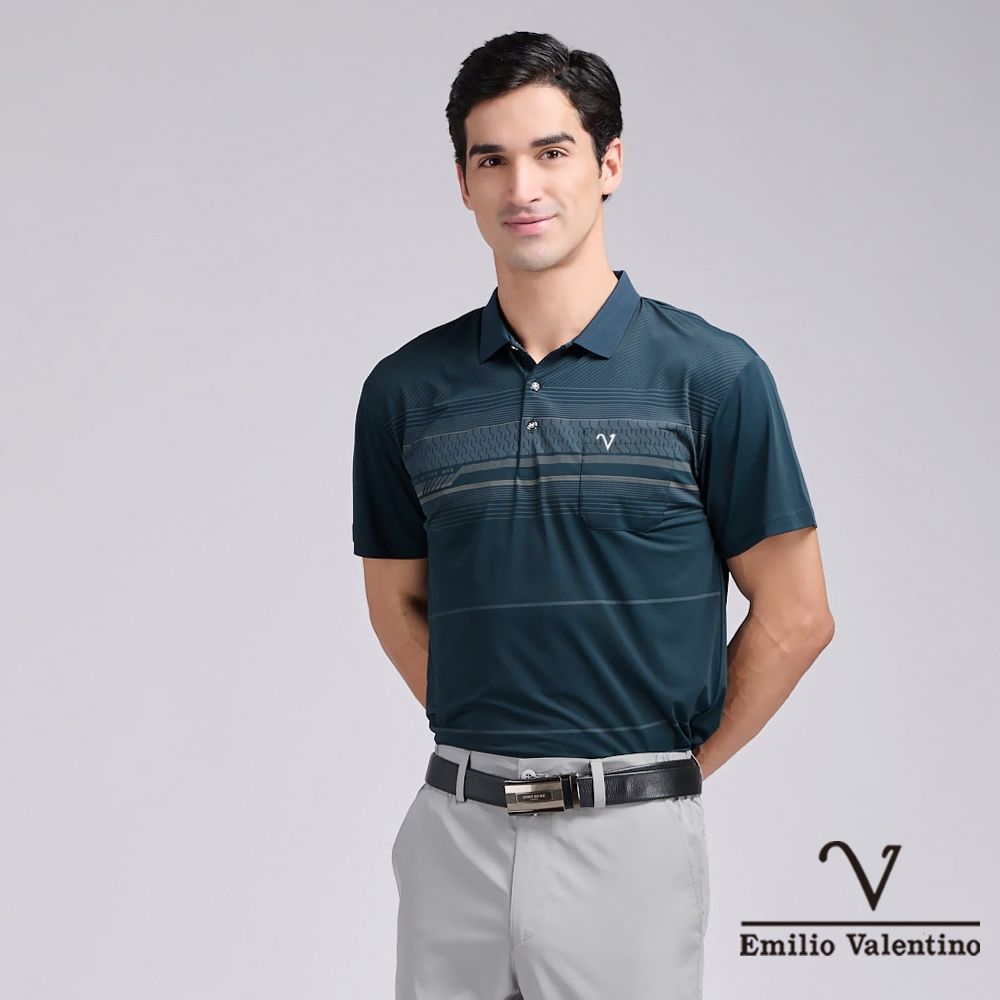 Emilio Valentino 范倫鐵諾 涼感素色短袖polo衫 男 短袖polo衫 休閒 口袋 男生上衣精梳棉 88 父親節送禮 七夕情節(多款選) (G款)