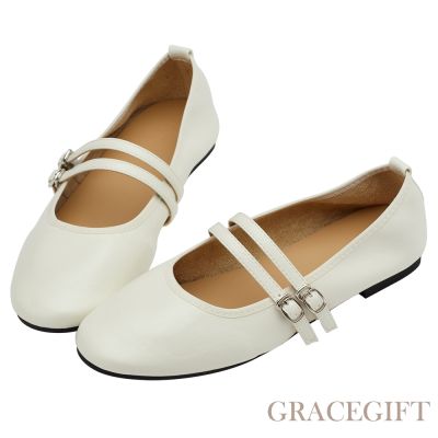 【Grace Gift】奶油雲朵極軟加厚乳膠芭蕾瑪莉珍鞋 米白