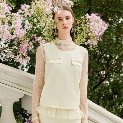 ILEY伊蕾 小香風袋蓋珠鑽無袖背心(杏；M-XL)