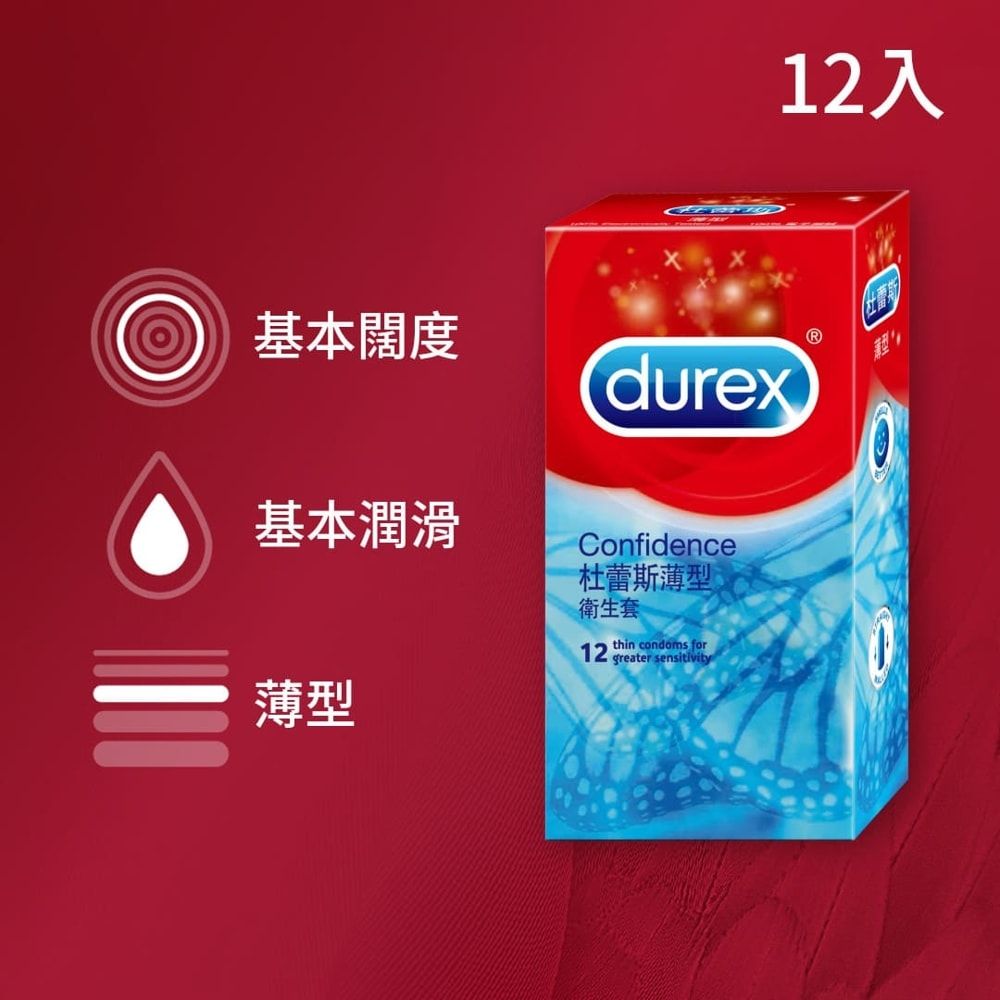 【Durex 杜蕾斯】薄型裝衛生套1盒(12入)