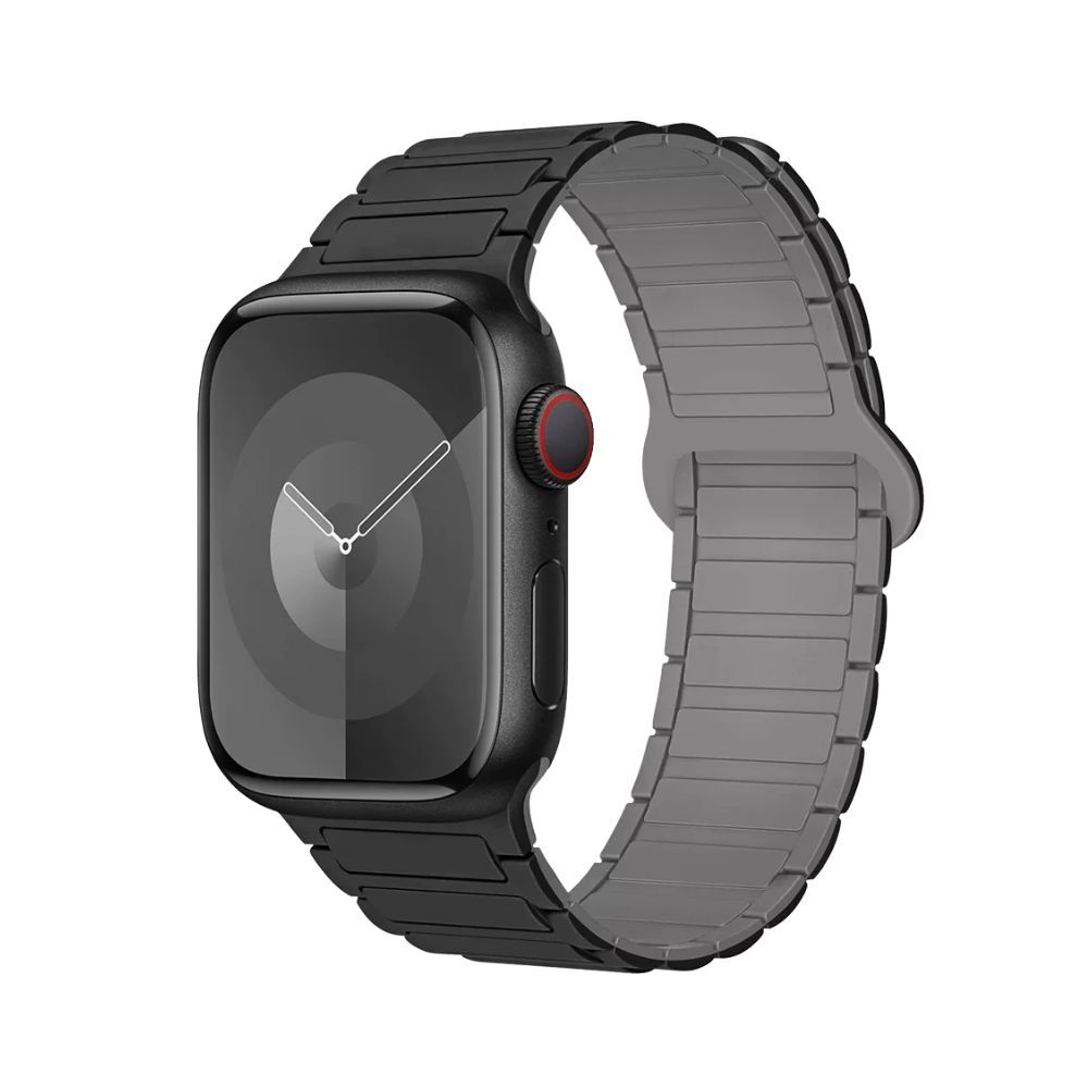 【Phonemo】Apple Watch 磁吸矽膠回環錶帶 透氣親膚液態矽膠 潮流多色可選 38-49mm 通用 (黑+灰)