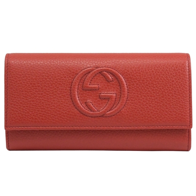 GUCCI 古馳  SOHO系列牛皮翻蓋扣式長夾(亮紅)
