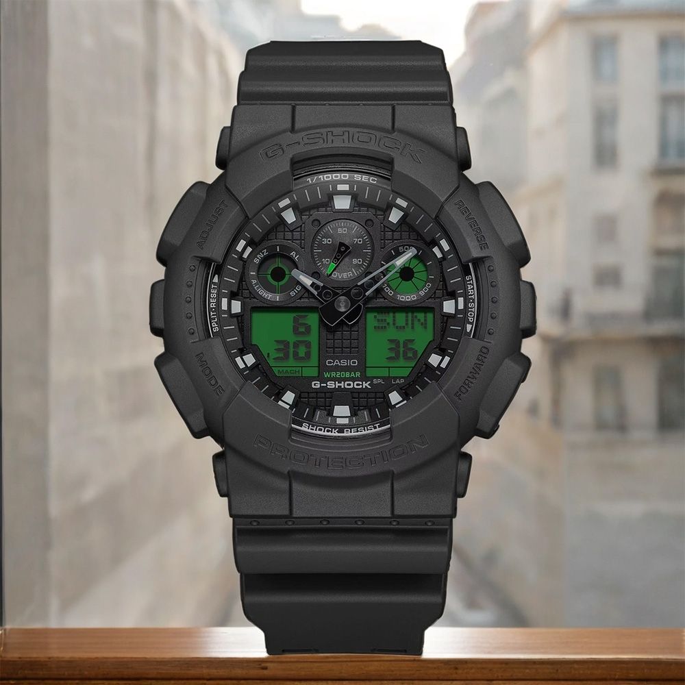 CASIO 卡西歐 G-SHOCK 經典黑與電光綠雙顯手錶 學生錶 開學換新季 送禮推薦 GA-100BEG-1A