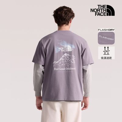 【The North Face 官方旗艦】北面男女款灰色FLASHDRY速乾戶外印花短袖T恤｜8M7AHA0