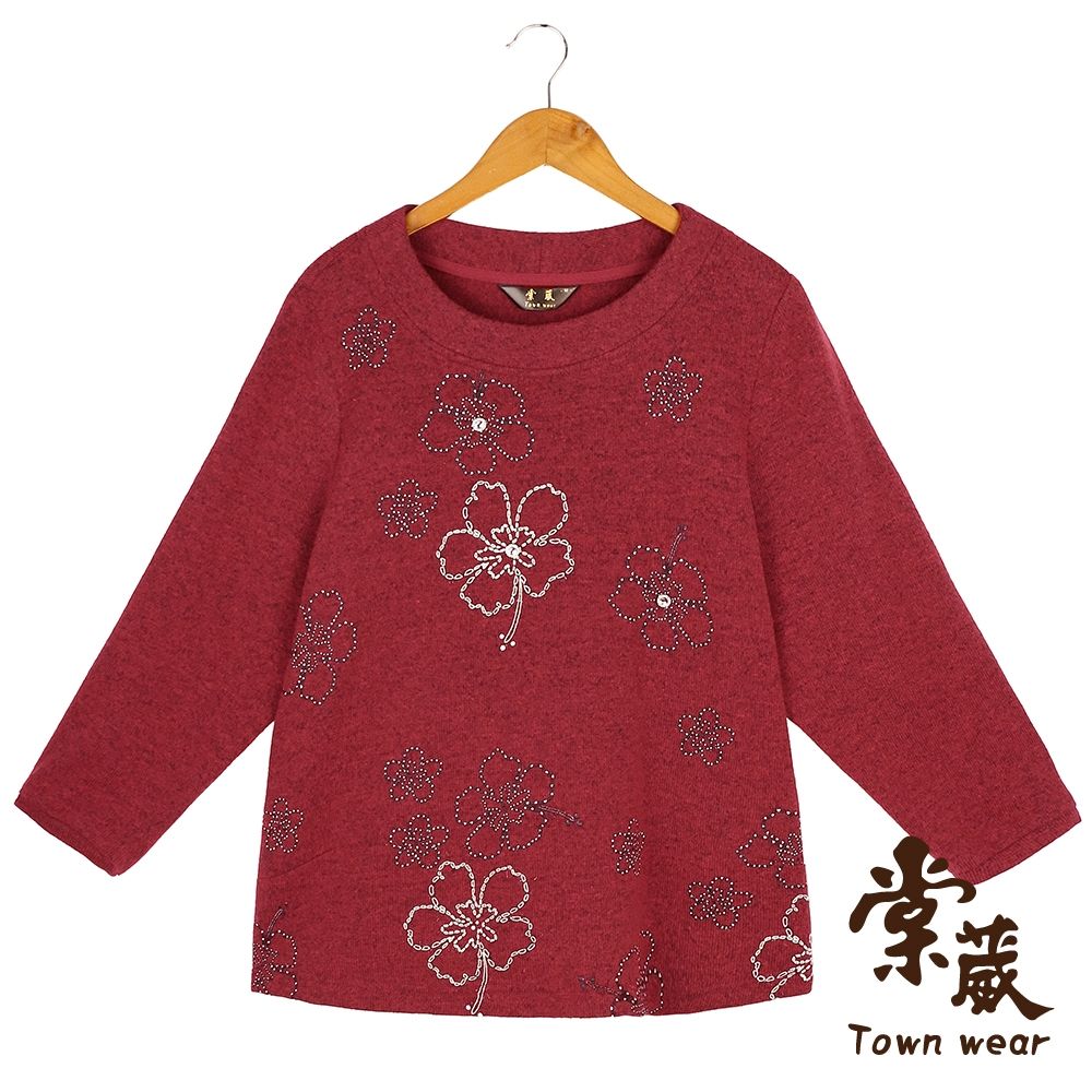 【TOWNWEAR棠葳】花漾圖紋針織上衣 2色(女上衣/女上著/羊毛針織/花朵/圓領/休閒) (紅色系)