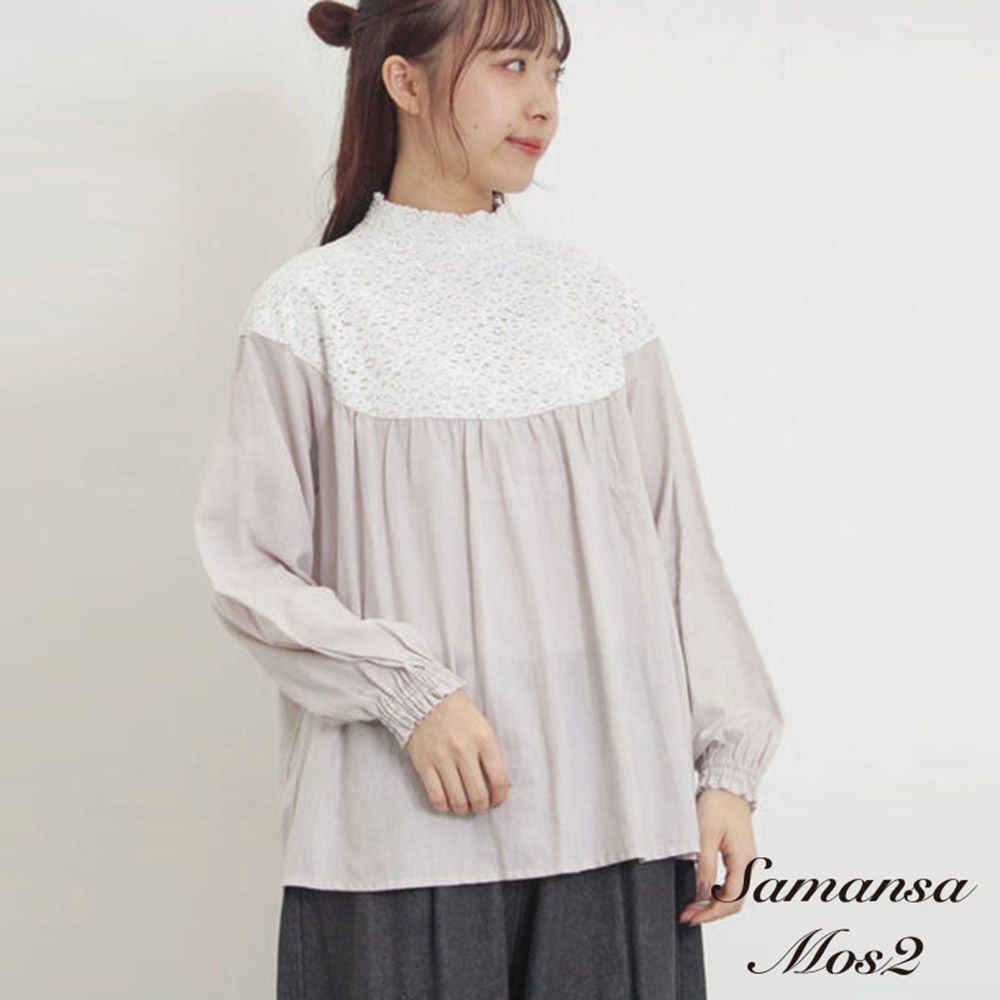 Samansa Mos2 少女感蕾絲拼接微高領襯衫