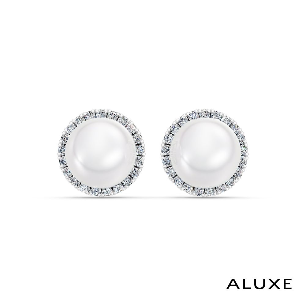 ALUXE 亞立詩 天然淡水珍珠 7-7.5mm 18K金 珍珠鑽石耳環 珍環星耀 EE0033