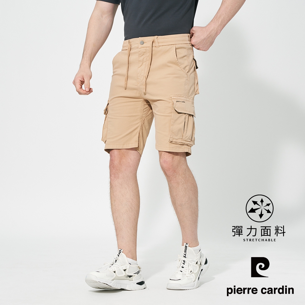 pierre cardin 皮爾卡登 男款 棉質工裝硬挺多口袋素色/迷彩休閒短褲(多色任選) (卡其色系)