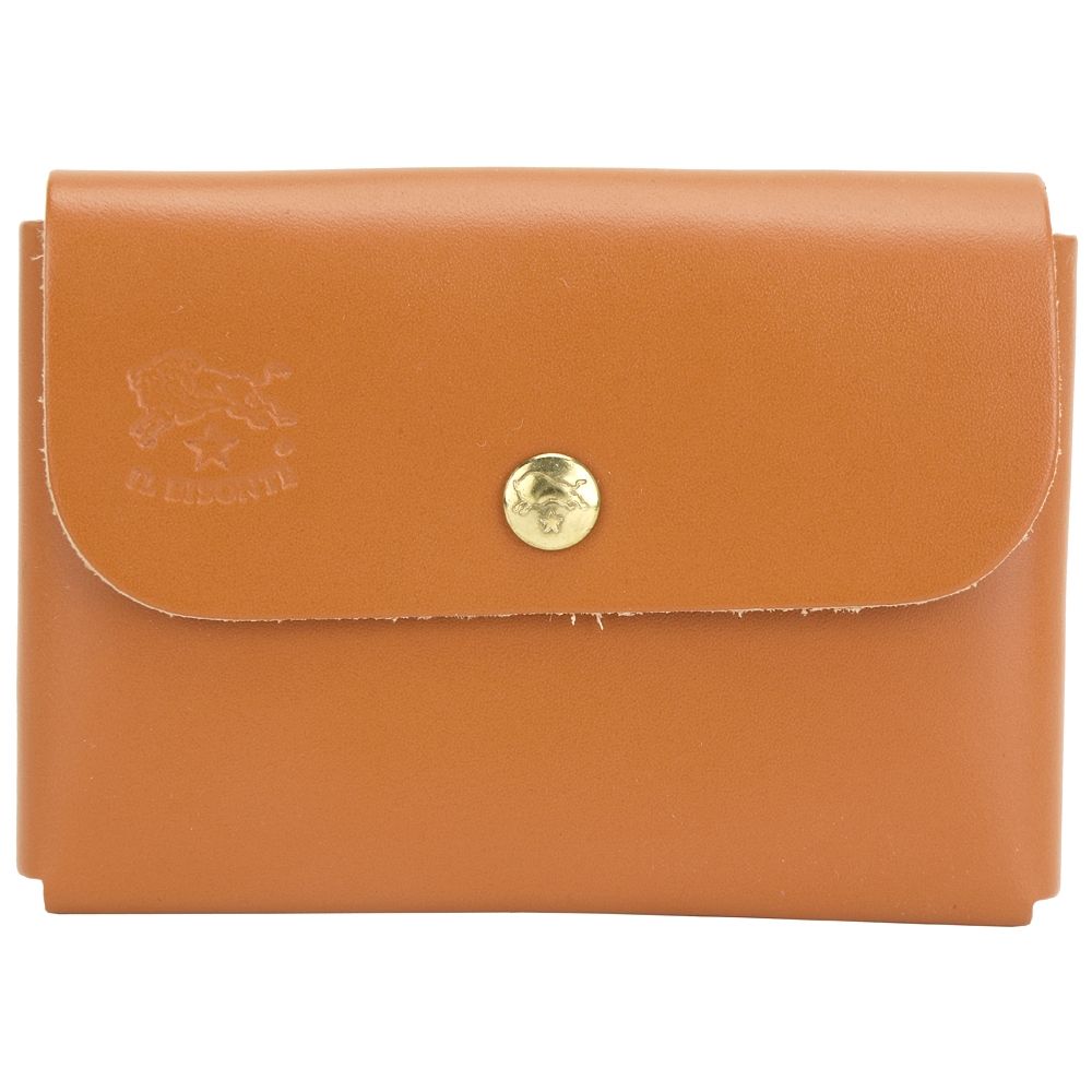 IL BISONTE 義大利品牌 野牛烙印釦式牛皮卡片夾/零錢包(焦糖棕)