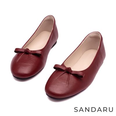 山打努SANDARU-娃娃鞋 法式壓褶蝶結芭蕾平底鞋-紅