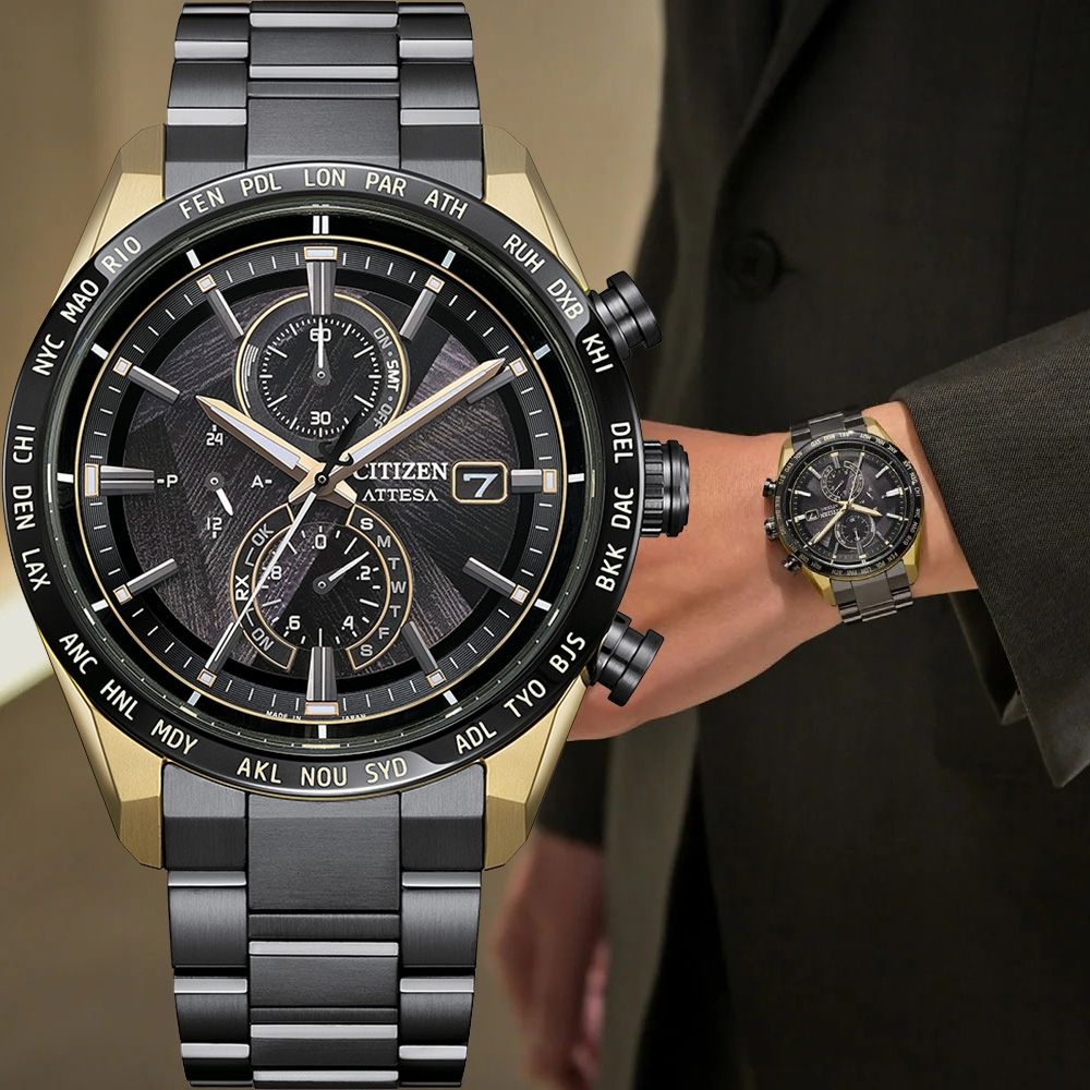CITIZEN 星辰 LIGHT in BLACK 闇影之光 光動能50週年限量 鈦金屬電波萬年曆手錶 開學購物季 送禮首選 AT8384-58E