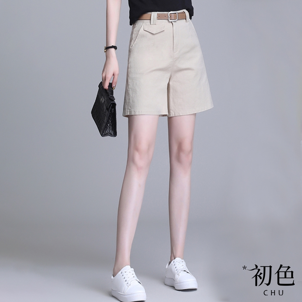初色  休閒高腰西裝直筒五分褲-共3色-61171(M-2XL可選)