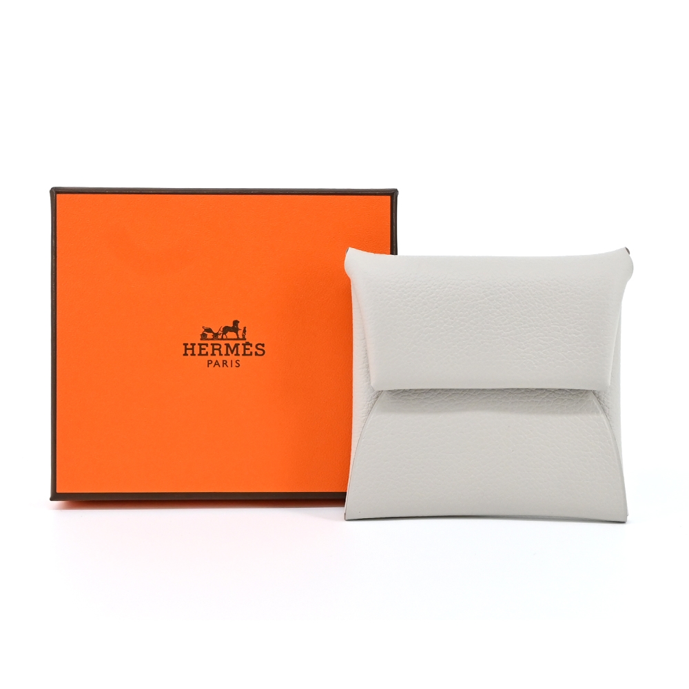 Hermes 愛馬仕 經典Bastia系列牛皮方型暗釦零錢包(80珍珠灰)